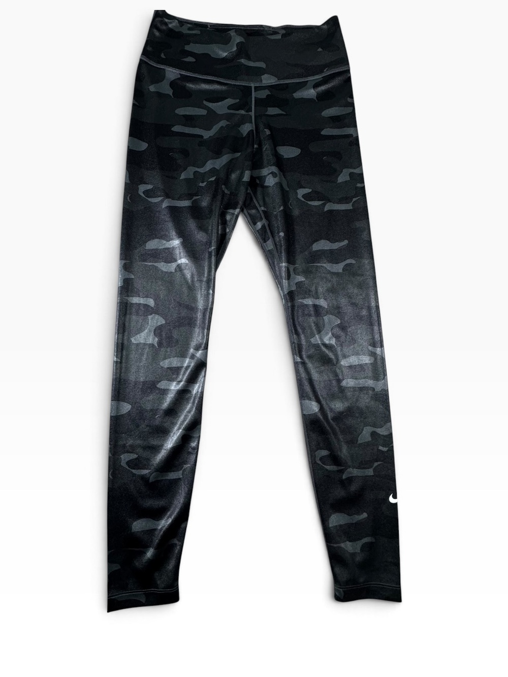 Nike Shiny Black & Charcoal Silver Camo High-Waist Leggings